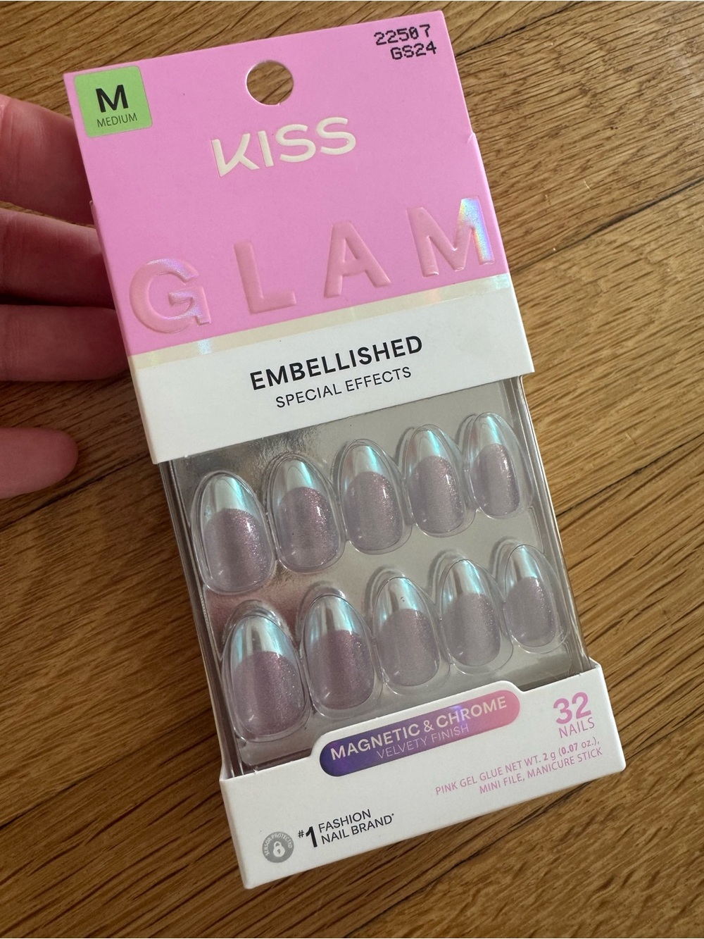 Kiss Glam Magnetic & Chrome Velvety Finish Medium Pink Shimmer Press on Nails